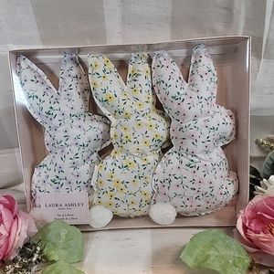 Laura Ashley Easter Floral Plush Bunny Rabbits w/ 3D Tail Bowl Basket Decor 9"